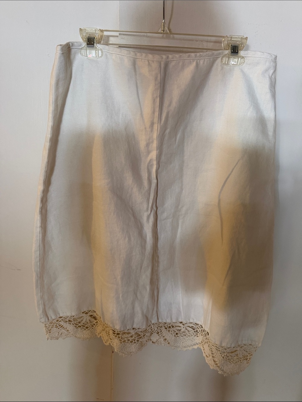 CAbi White Pencil Skirt with Lace Hem fully lined side zipper
